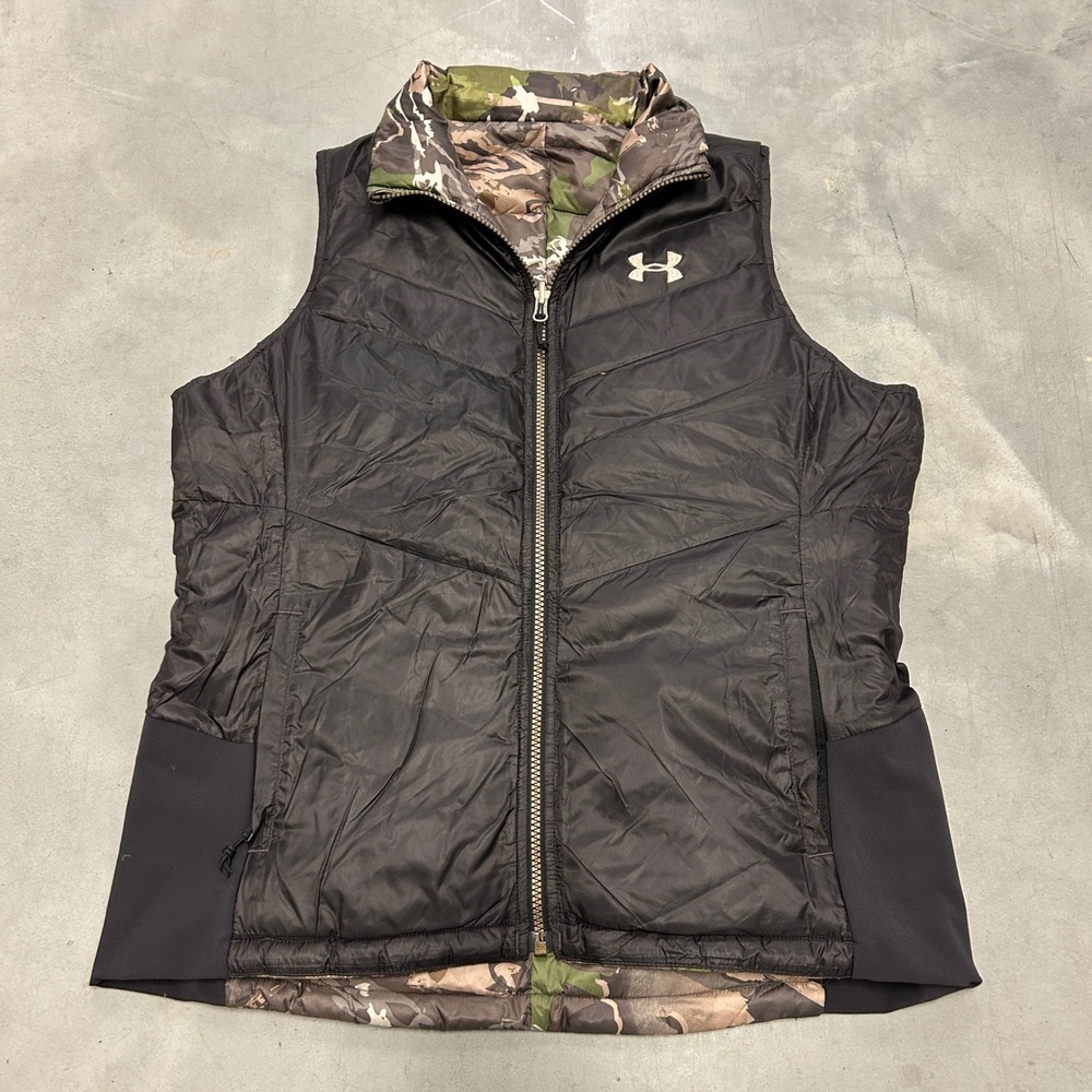 Under Armour ColdGear Reversible Puffer Vest Womens Medium Black Camo 1282696